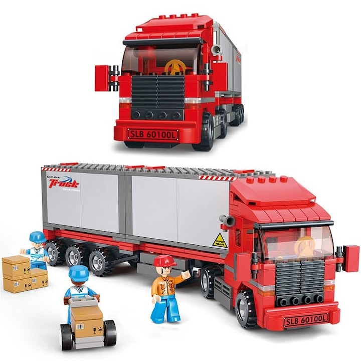 Walalla Kamion Modell Építőkészlet, ABS, 345 db, 3 figura, Piros/fehér