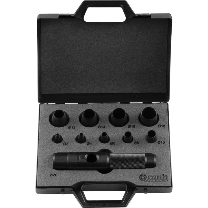 Trusa perforatoare manuale, Peddinghaus, Otel, 11 piese, 3-20 mm, Negru