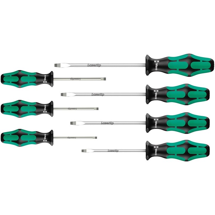 Set surubelnite plate, Wera, 7 piese, Otel, Verde/Negru