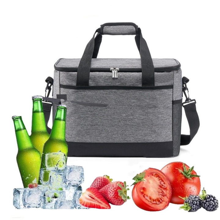 Geanta de picnic izolata, BOMSTOM, PEVA, 30L, 40x25x29CM, Gri