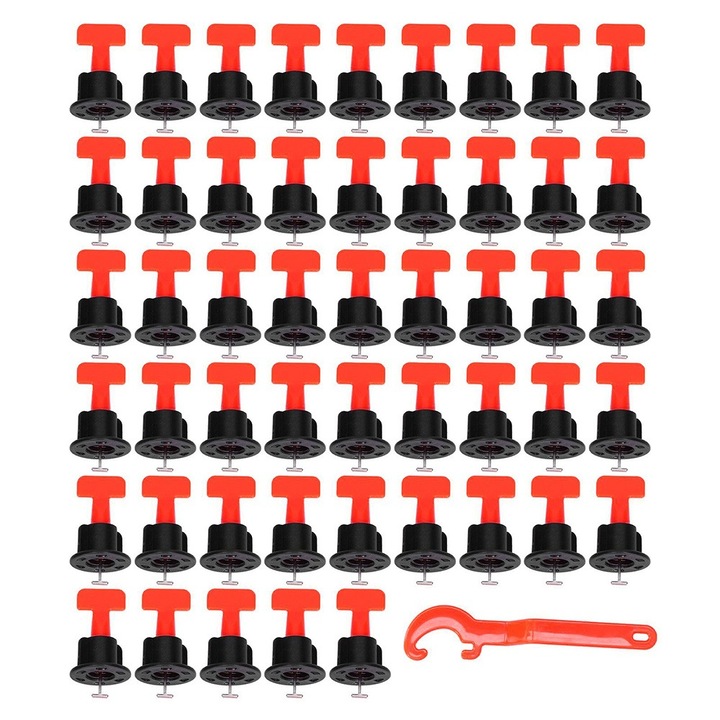 Set 50 tije reutilizabile pentru nivelare gresie, placi ceramice, faianta, culoare rosu/negru, Dactylion®