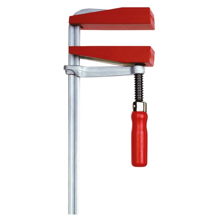 Clema fixare, Bessey, 200x100mm, 5 kN, Cu maner din lemn, otel, Rosu