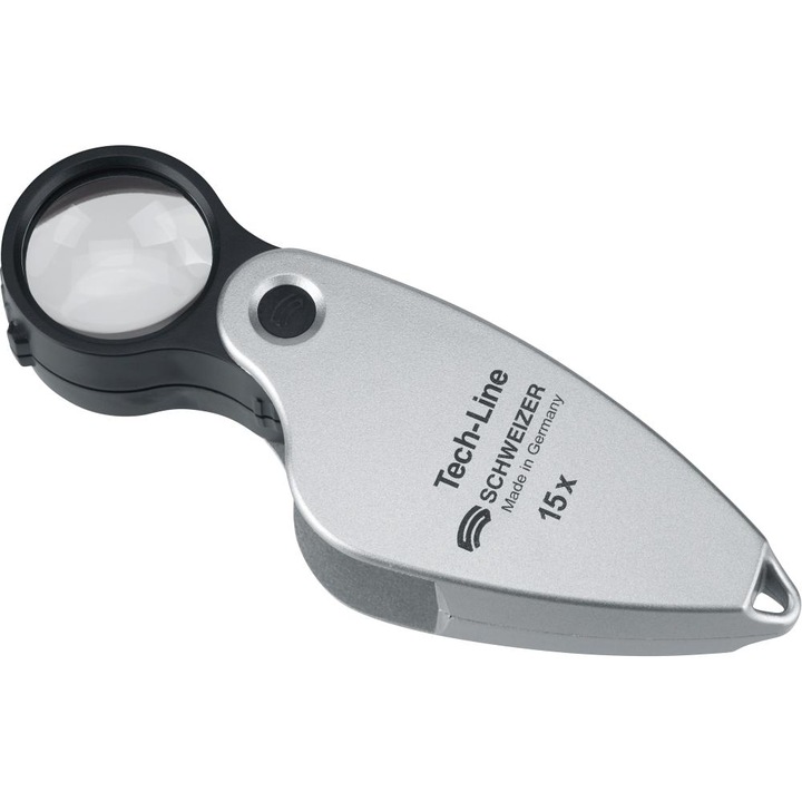 Lupa retractabila, Schweizer, Sticla Silicata, Tech-Line, 15x, Lentila 22.8 mm, Argintiu / Negru