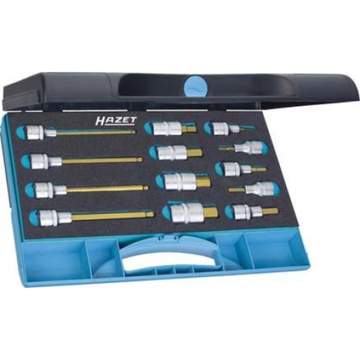 Trusa chei tubulare cu capetele hexagonale, Hazet, 13 piese, 5-19 mm, 355x235x65 mm, Multicolor