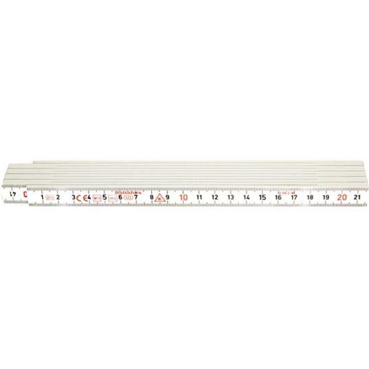 Metru pliant din plastic, Hultafors, 2m, alb, 10 segmente