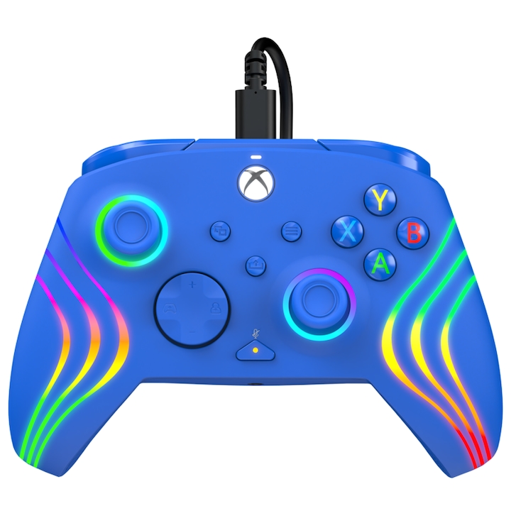PDP Afterglow Wave, Vezetékes kontroller, Xbox Series X, S, Xbox One, PC, RGB LED Lighting, Kék