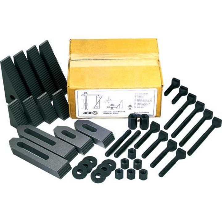 Set 44 piese de fixare pentru scule, AMF, Otel, M14x16, 28kN, 210x173x85 mm, Negru