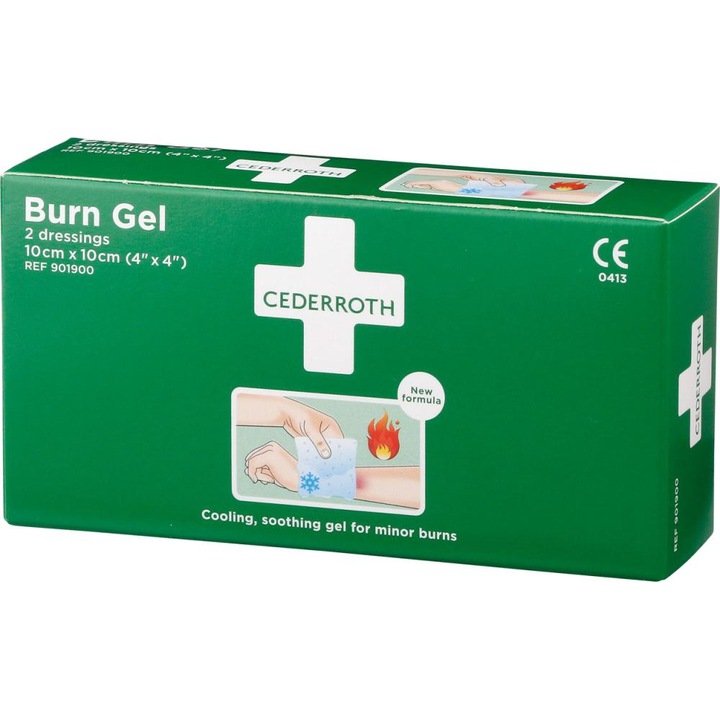 Comprese gel Cederroth pentru arsuri, solubil in apa, set 2 bucati, 10x10cm