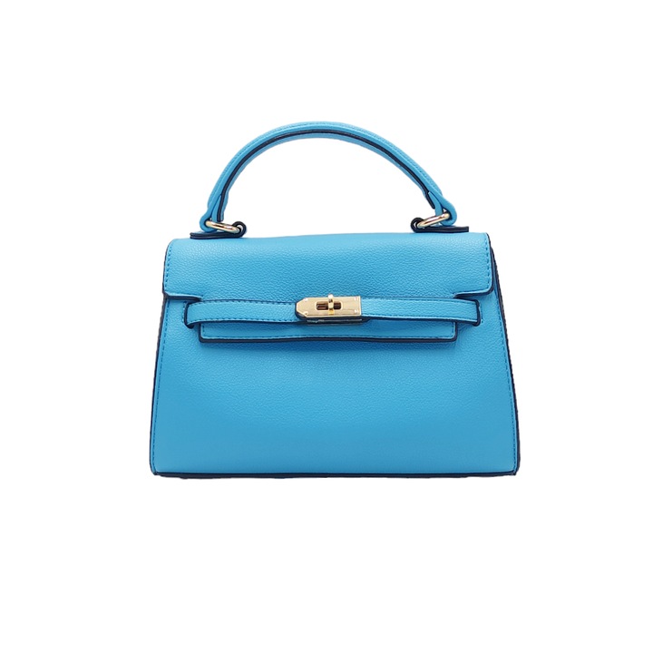 Geanta de mana din piele ecologica cu baretute care se inchid peste clapeta, 23 x 10 x 16