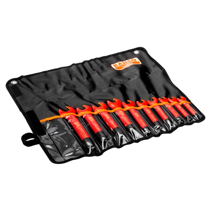 10 db szigetelt laposkulcs készlet 1000 V, Bahco, acél, 10-22mm, műanyag tokban, fekete/piros