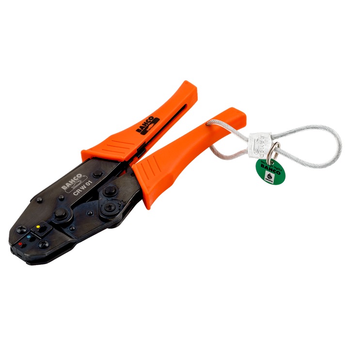 Racsnis krimpelő fogó, Bahco, 225 mm, fekete/narancs