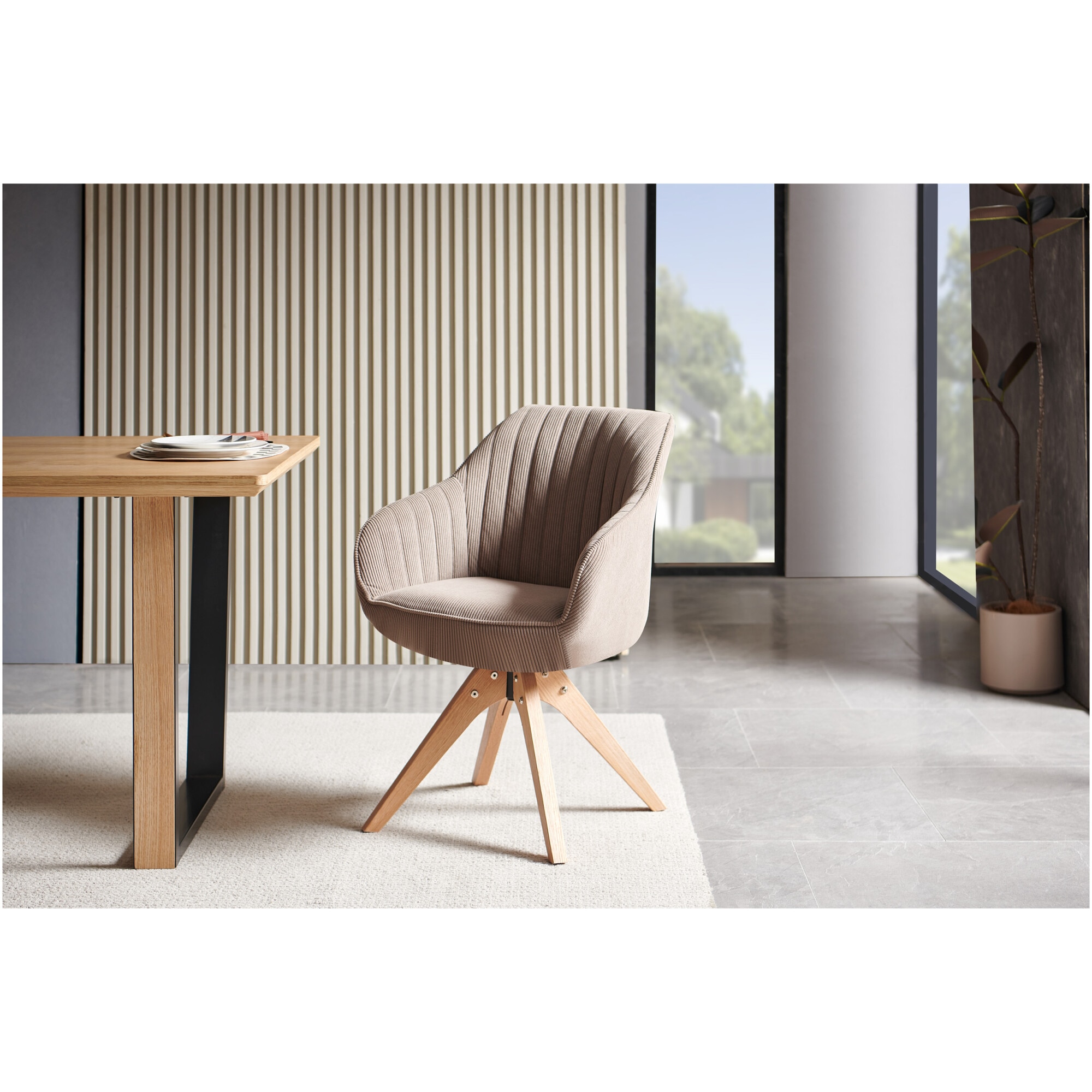 Scaun dining Kring Vidar, lemn/material textil, Bej