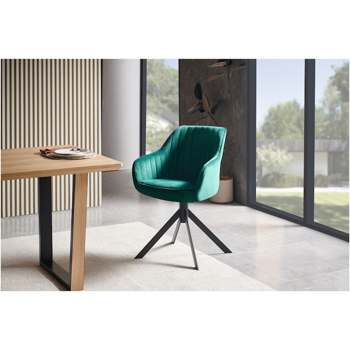 Scaun dining Kring Eklund, metal/material textil, Verde