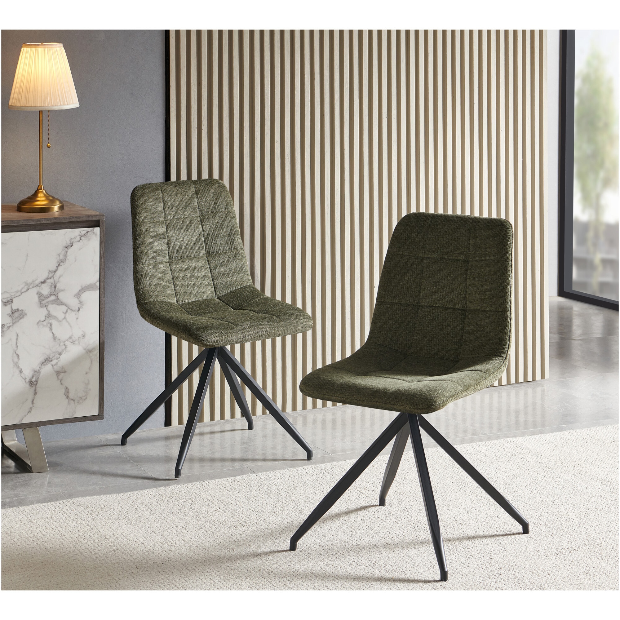 Set 2 scaune dining Kring Liv, metal / material textil, Verde