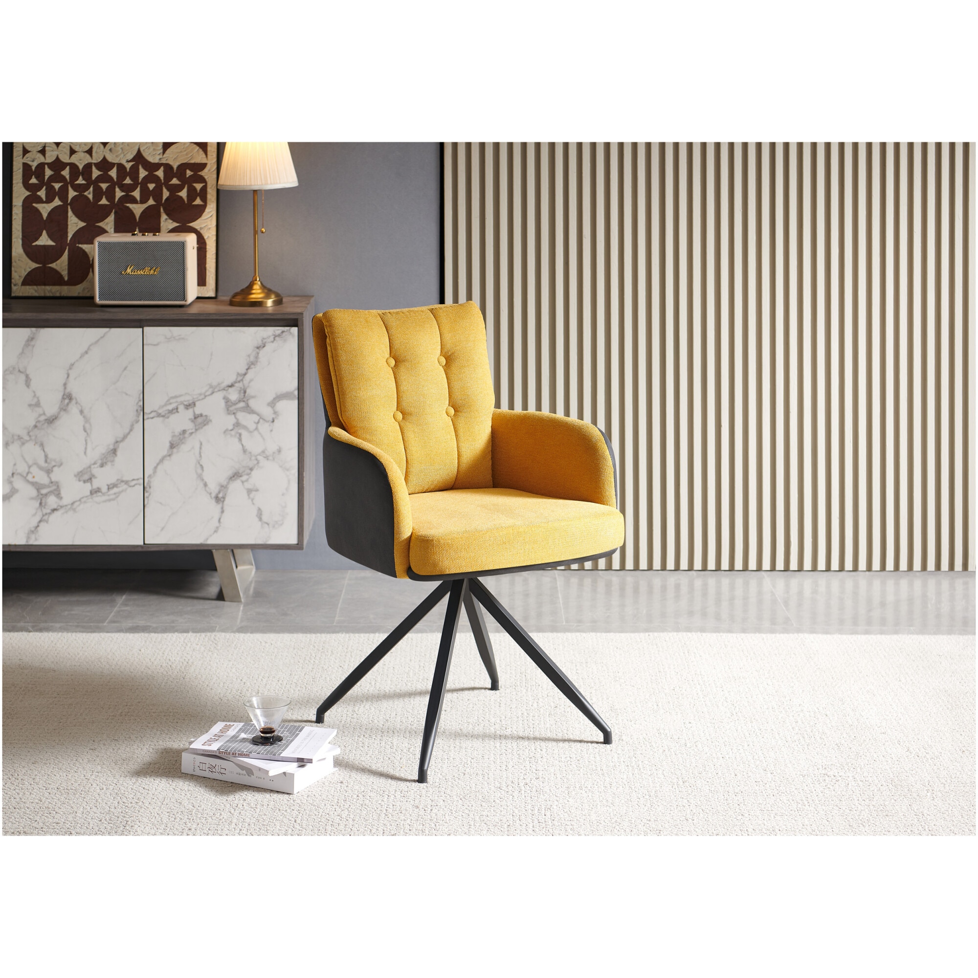 Scaun Kring Elin, metal/material textil, Galben