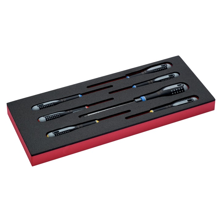 7 db csavarhúzó készlet, Bahco, SL/PH/PZ/HEX, 445x181x40 mm, többszínű