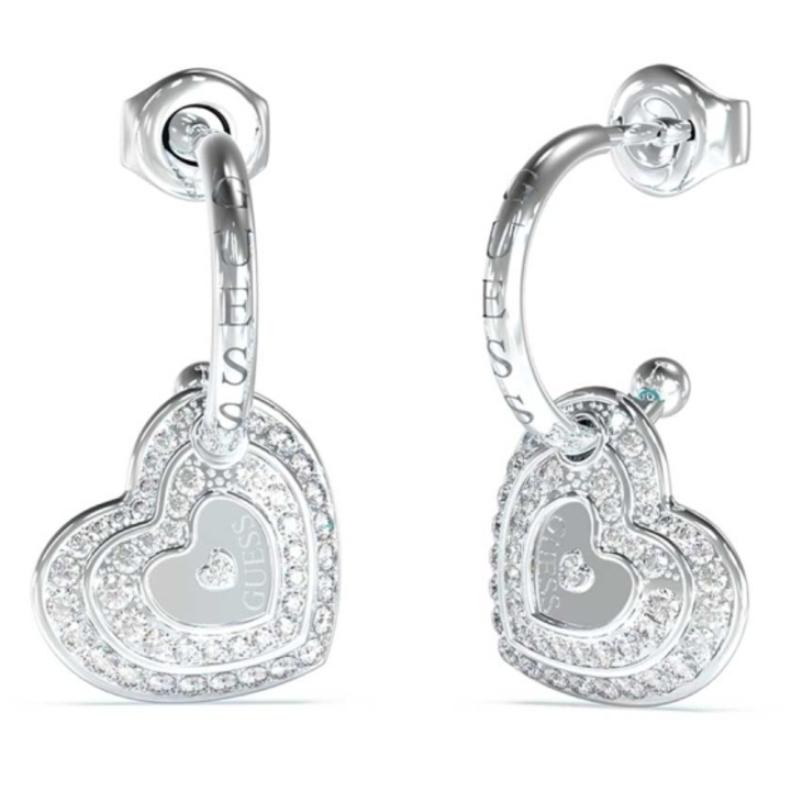 Cercei Guess Amami rotunzi cu inima si cristale JUBE04032JWRHT-U, Argintiu