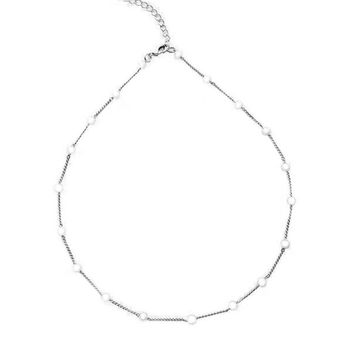 Lantisor Korean Pearl, Femei, Perle, Stainless-steel, Argintiu