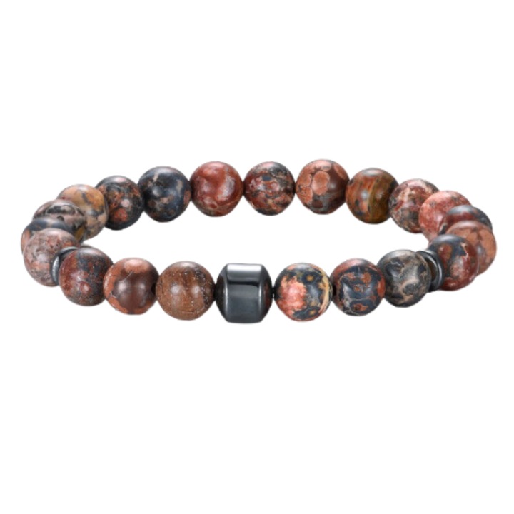 Bratara Vorbeste Sufletul pietre jasp picasso, bej-crem, design elastic, creativitate, inspiratie, versatila, bijuterie naturala unisex