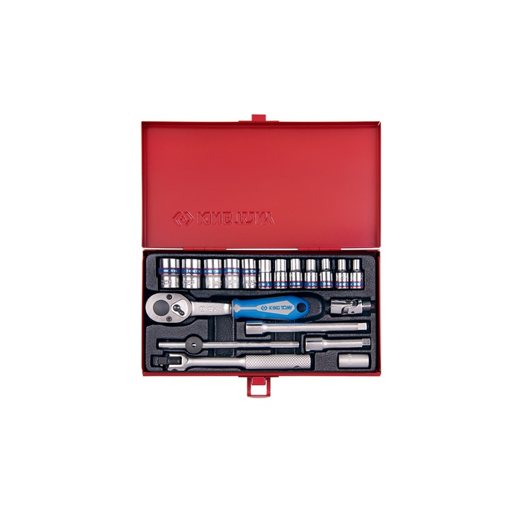 Set chei tubulare 1/4", King Tony, 19 piese, 4-13mm, metalic