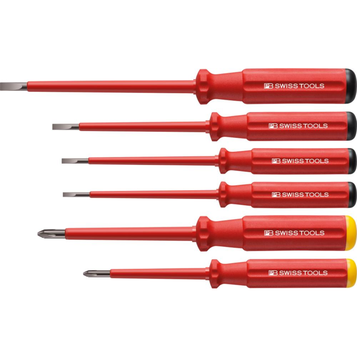 Комплект отвертки VDE, PB Swiss Tools, 6 части, плосък кръст, многоцветен