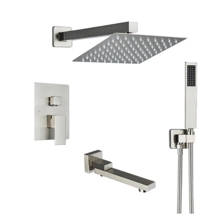 Set baterie dus, Blackswan, Tip M268, model nichel mat, cu 3 cai si pipa mobila, dimensiune 30 cm