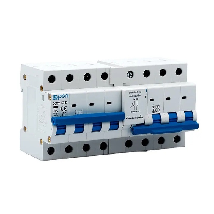 Comutator Manual de Transfer 8P (4P+4P) 32A 1000V | Siguranta Interblocabila | Comutare Surse Energie | OPEN