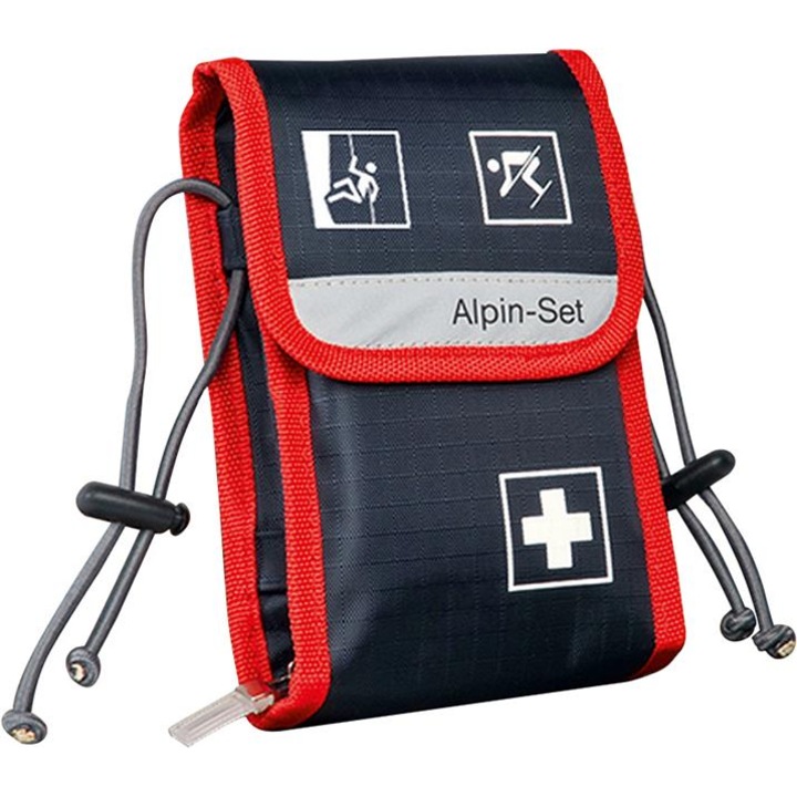 Trusa sanitara alpinism, Holthaus Medical, Nailon, 23 piese, 115 x 40 x 170 mm, Albastru / Rosu