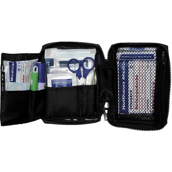 Trusa de prim ajutor, Holthaus Medical, nylon, albastru cu rosu, 120x60x170mm