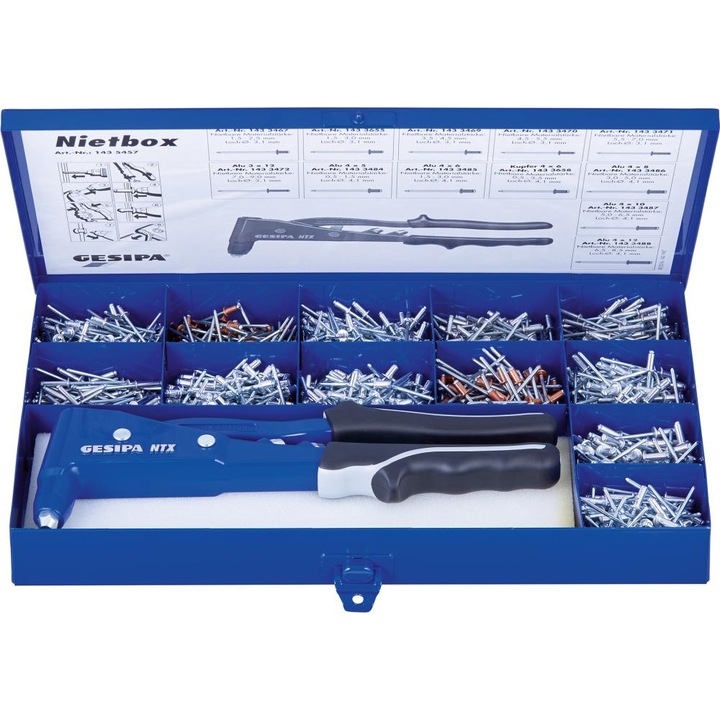 Set cleste pentru nituri, Gesipa, Otel, NTX + nituri 941 bucati
