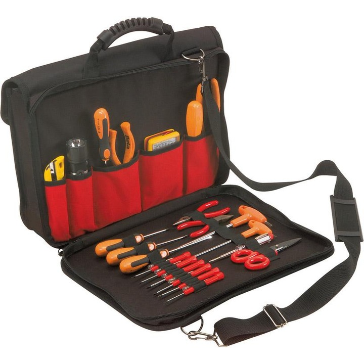 Geanta organizatoare scule, Plano, 10 compartimente, 400x100x325mm, negru