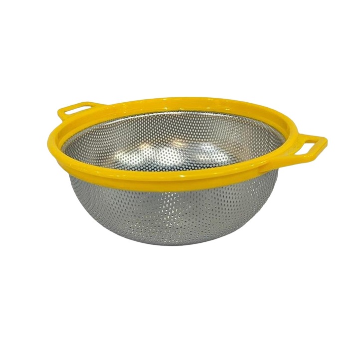 Strecuratoare Paste Inox cu Manere din Plastic galbene, 24 cm