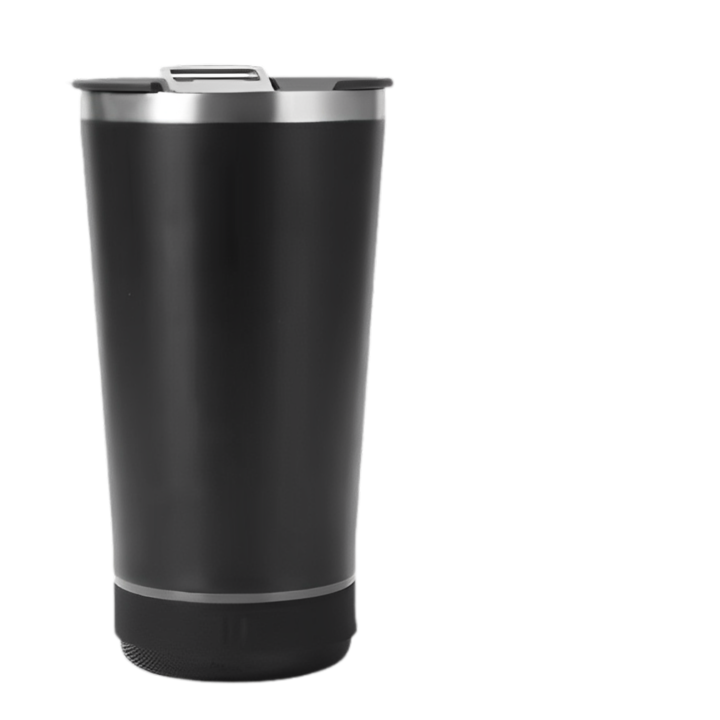 Cana tip termos cu boxa bluetooth, capacitate 500 ml, capac cu deschizator sticle, incarcare USB, lumina led, negru ABYZ®™