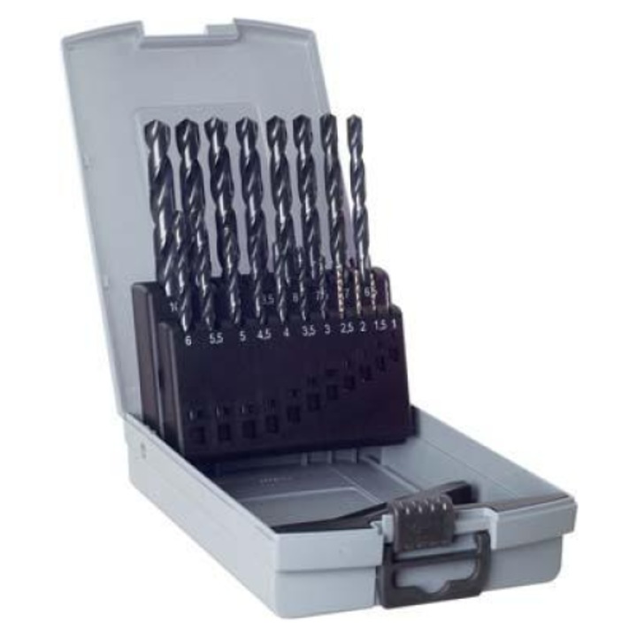 Set burghie HSS Guhring 6-10mm, 41 piese, dimensiune 0,1mm, caseta plastic cu functie de auto-impingere