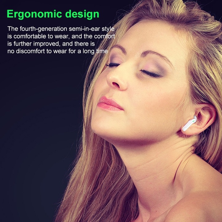 Casti bluetooth, wireless, Lenovo XT85 TWS, Design ergonomic, Chip cu latenta redusa cu decodare audio duala, Microfon silicon omnidirectional, Control tactil, Bluetooth V5.1, Alb