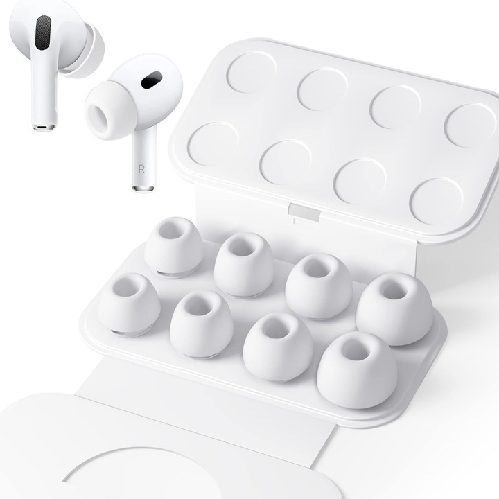4 pár füldugó készlet, MunDeir, szilikon, Airpods Pro/Airpods Pro 2-hez, fehér