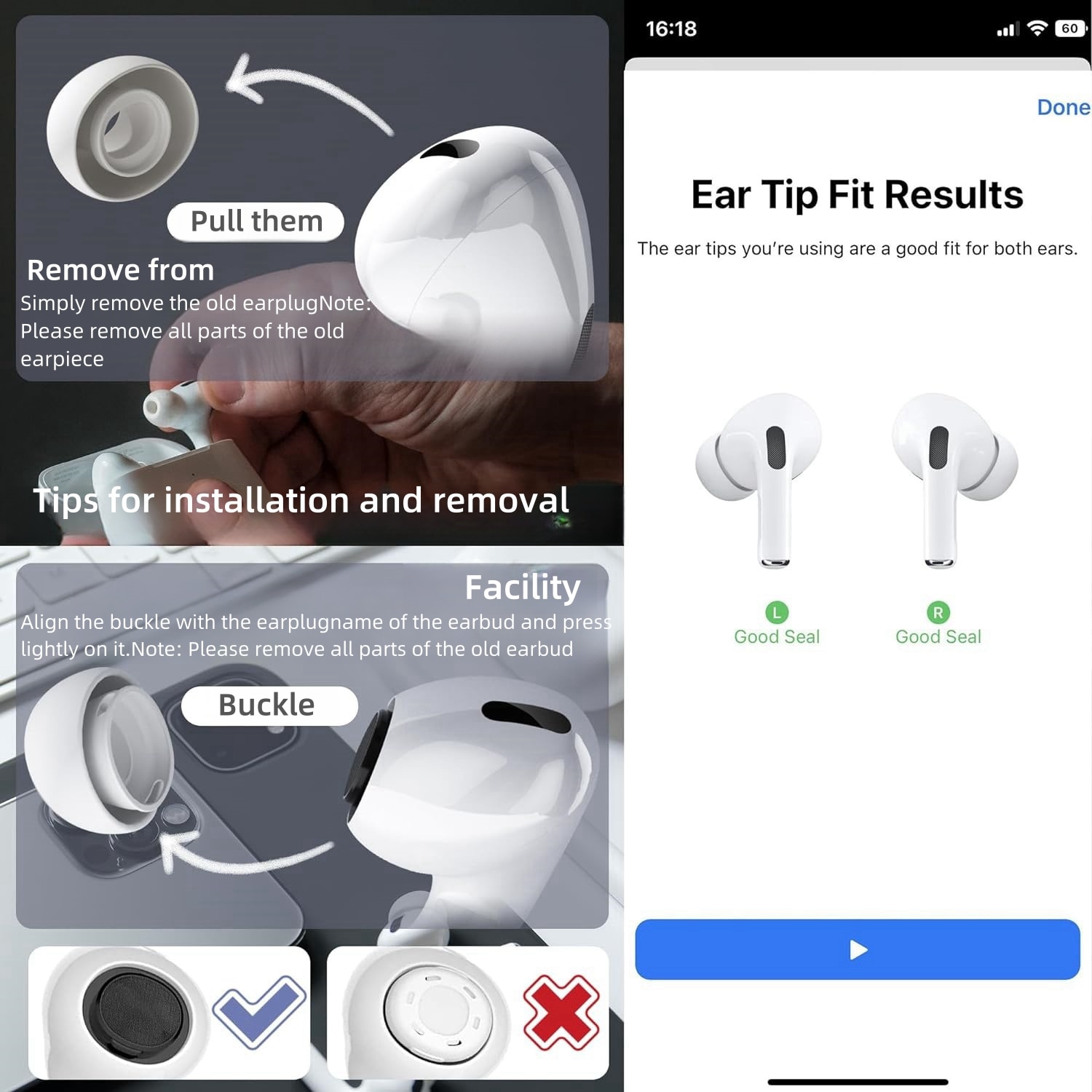 Set 4 perechi eartips, MunDeir®, Silicon, Pentru Airpods Pro