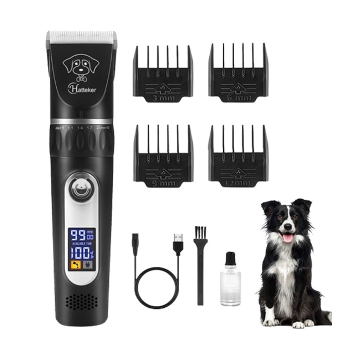 Masina de tuns animale, Caini, Pisici, Afisaj digital LED, 5 niveluri de reglare a lungimii, Zgomot redus/65dB, Spalare pentru intregul corp, Incarcare USB, ABS, Vaxiuja, Verde