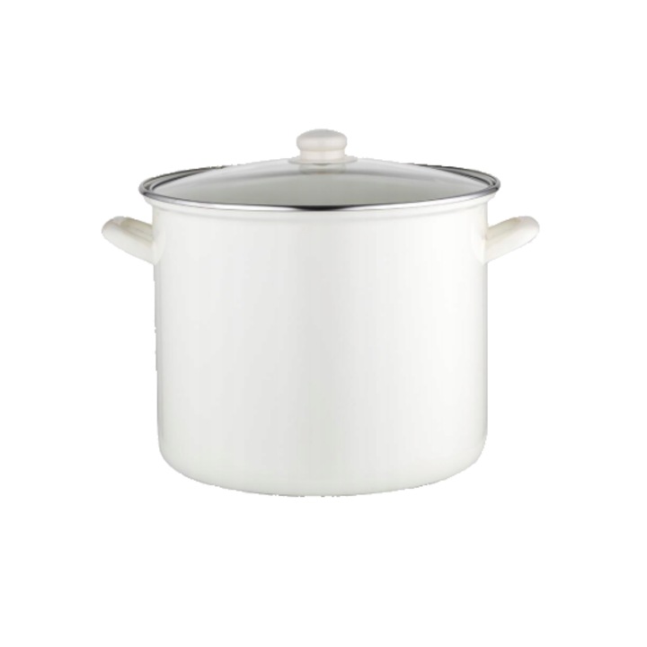 Тенджера с капак, емайлирана неръждаема стомана, бяла, 14л, 28см, Флорина