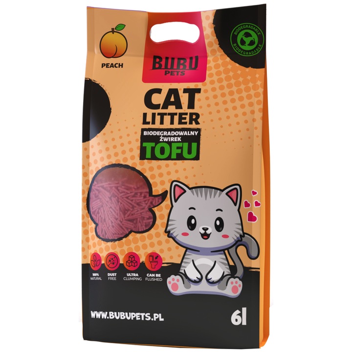 Биоразградима котешка тоалетна 100%, праскова, тофу, 2.5 кг, 6л, Bubu Pets