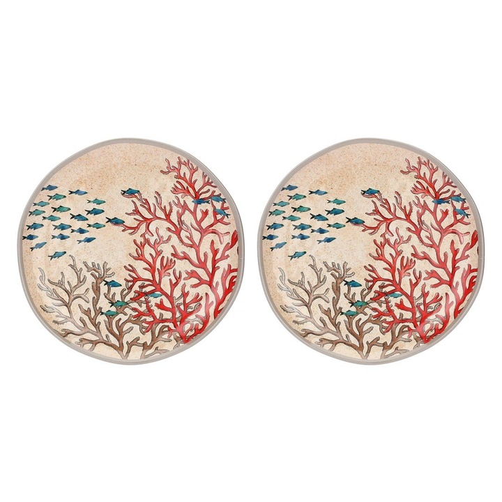 2 db kerek melamin tányér készlet, Sea Life mintás, 27 cm, többszínű