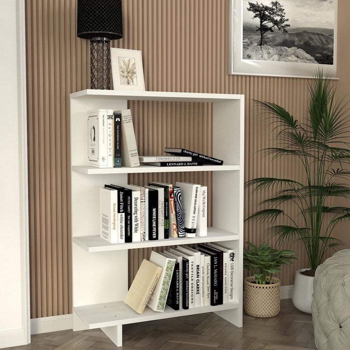 Biblioteca White Elegance, UnicUtil, 61 x 22 x 90 cm, PAL Melaminat, Design Elegant si Functional, Rafturi Spatioase pentru Carti si Obiecte Decorative, Montaj Simplu, Functie Push-Open, Durabila si Rezistenta, Ideala pentru Living sau Birou, Culoare Alba