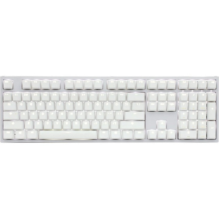 Геймърска клавиатура Ducky One 2 White Edition, PBT, MX-Blue, бял LED, бял