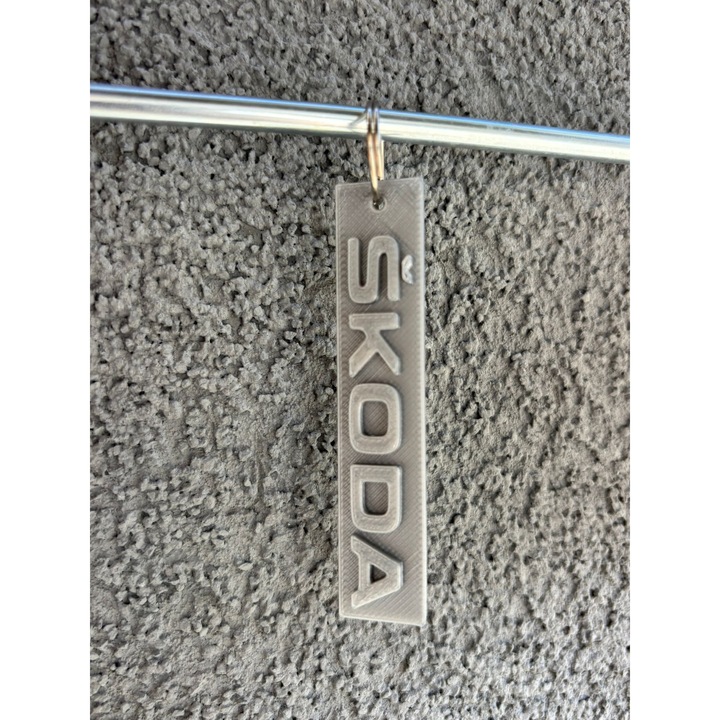 Breloc chei, "SKODA", 15X 70 mm argintiu