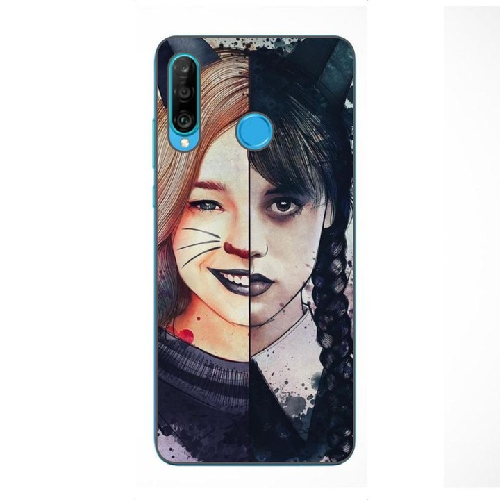 Капак, съвместим с Huawei P30 Lite Silicon Gel Tpu Model Wednesday и Enid Sinclair