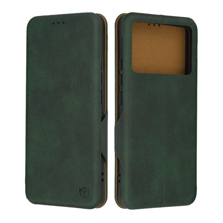 Защитен флип капак, съвместим с Xiaomi Poco X6 Pro, Safe Wallet Plus, екологична кожа, тъмнозелен