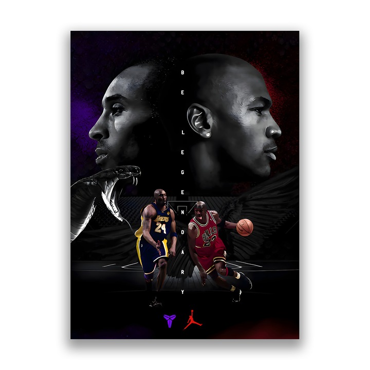 Картина на платно, LuxCanva® A1547, Be Legendary, 45 X 60 CM, 100% памучно платно 400g/m2, дървена рамка, Майкъл Джордан, Коби Брайънт, Звезди, Спортисти, Всекидневна, Живи цветове