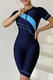 Costum de baie dama, o piesa, cu maneci si pantaloni scurti, prindere cu fermoar, model sport surfing, tematica swimming queen, marimea XL, albastru, EFAYN