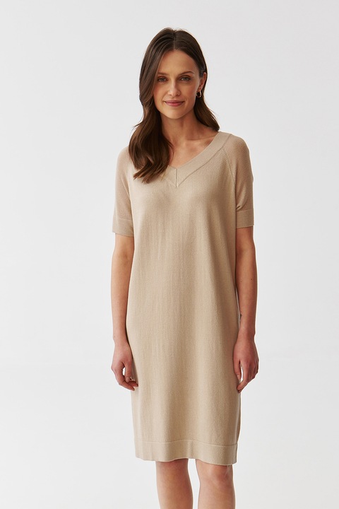 Tatuum, Rochie dreapta cu decolteu in V, Bej, M