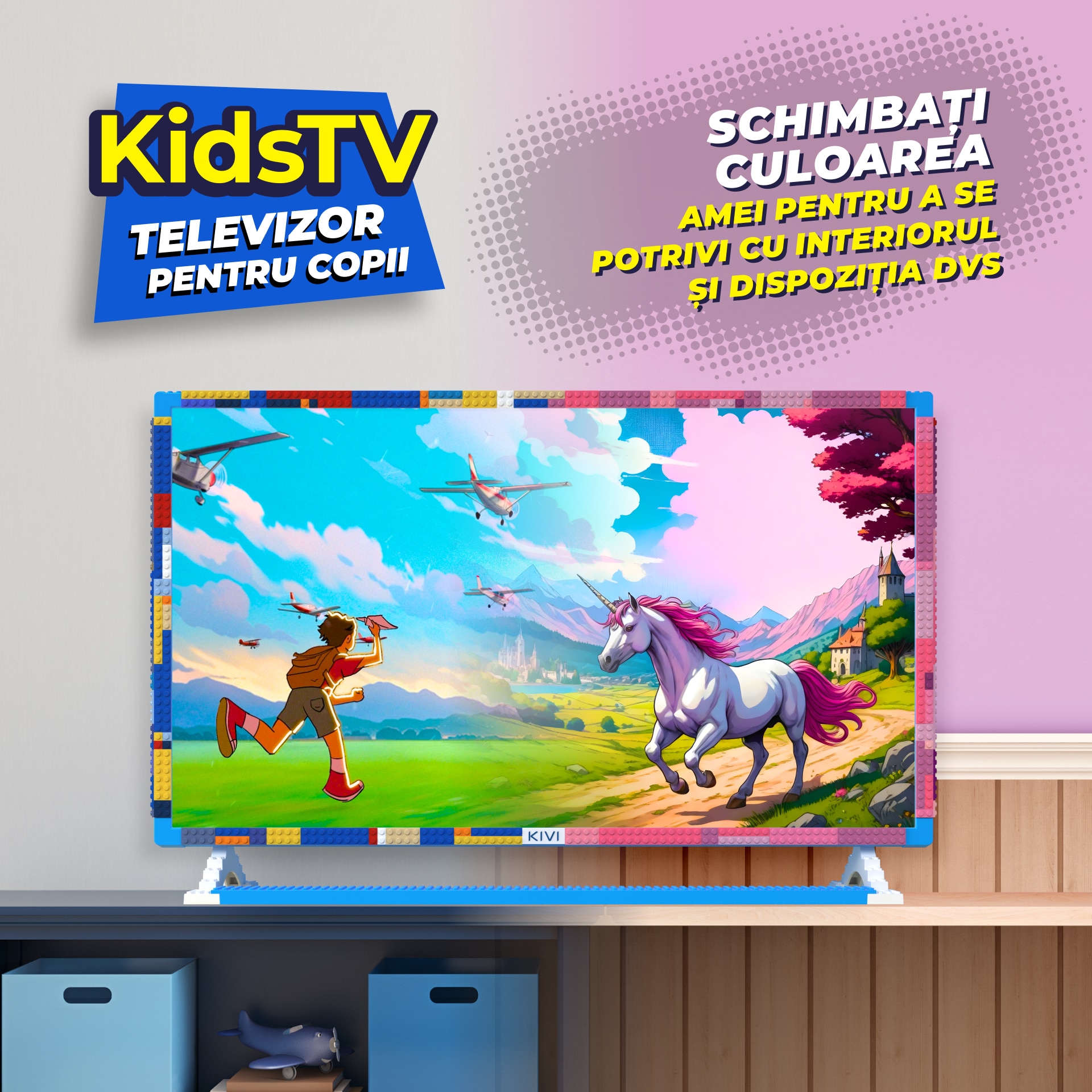 Televizor KIVI LED KIDSTV, 80 cm, Smart Android TV, Full HD, Clasa E